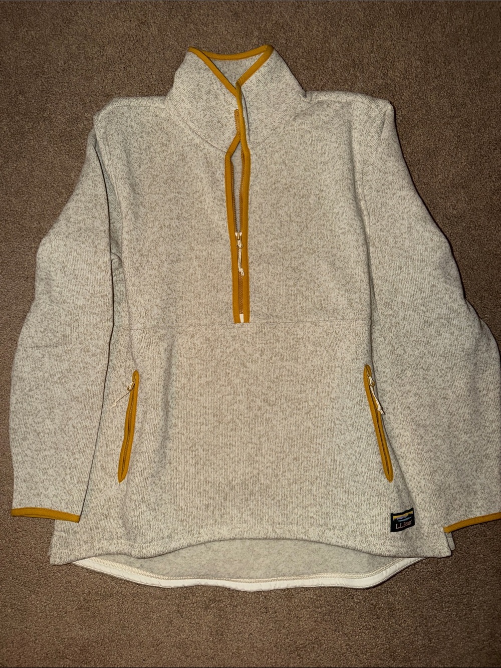 Women’s Quarter-Zip Fleece Pullover - Cream with Mustard Trim